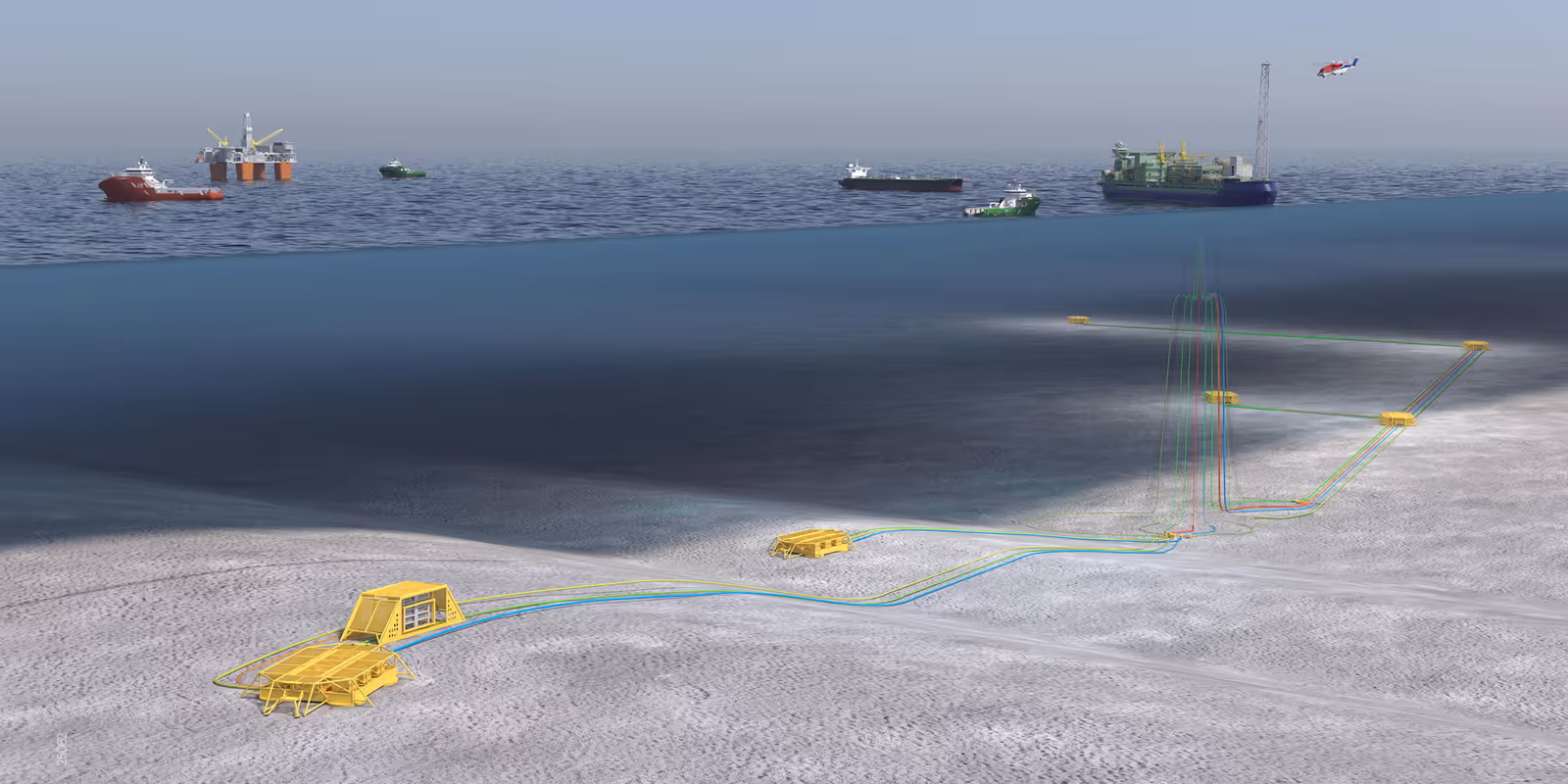 Offshore oil platform or FPSO vessel operating in rough seas, symbolizing the Bay du Nord project